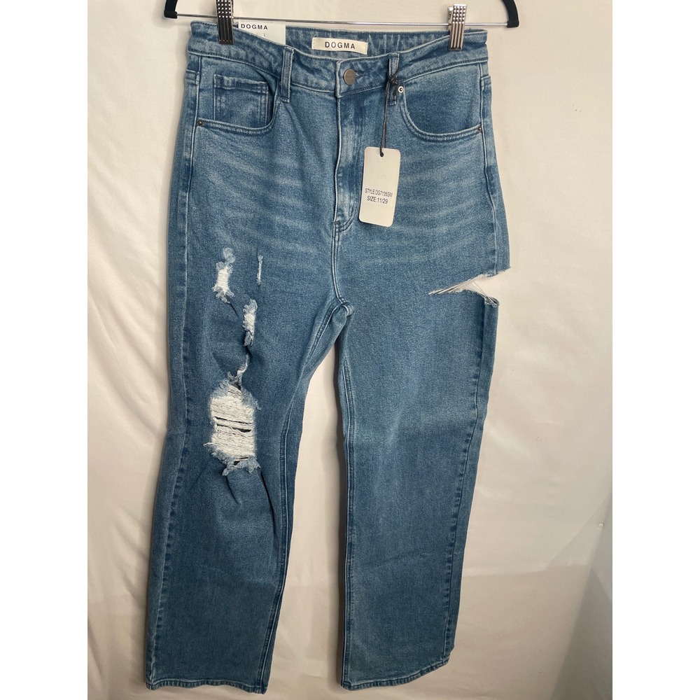 Dogma Denim High Rise Distressed Straight Leg Jeans Blue DG7135SM Size 11/29